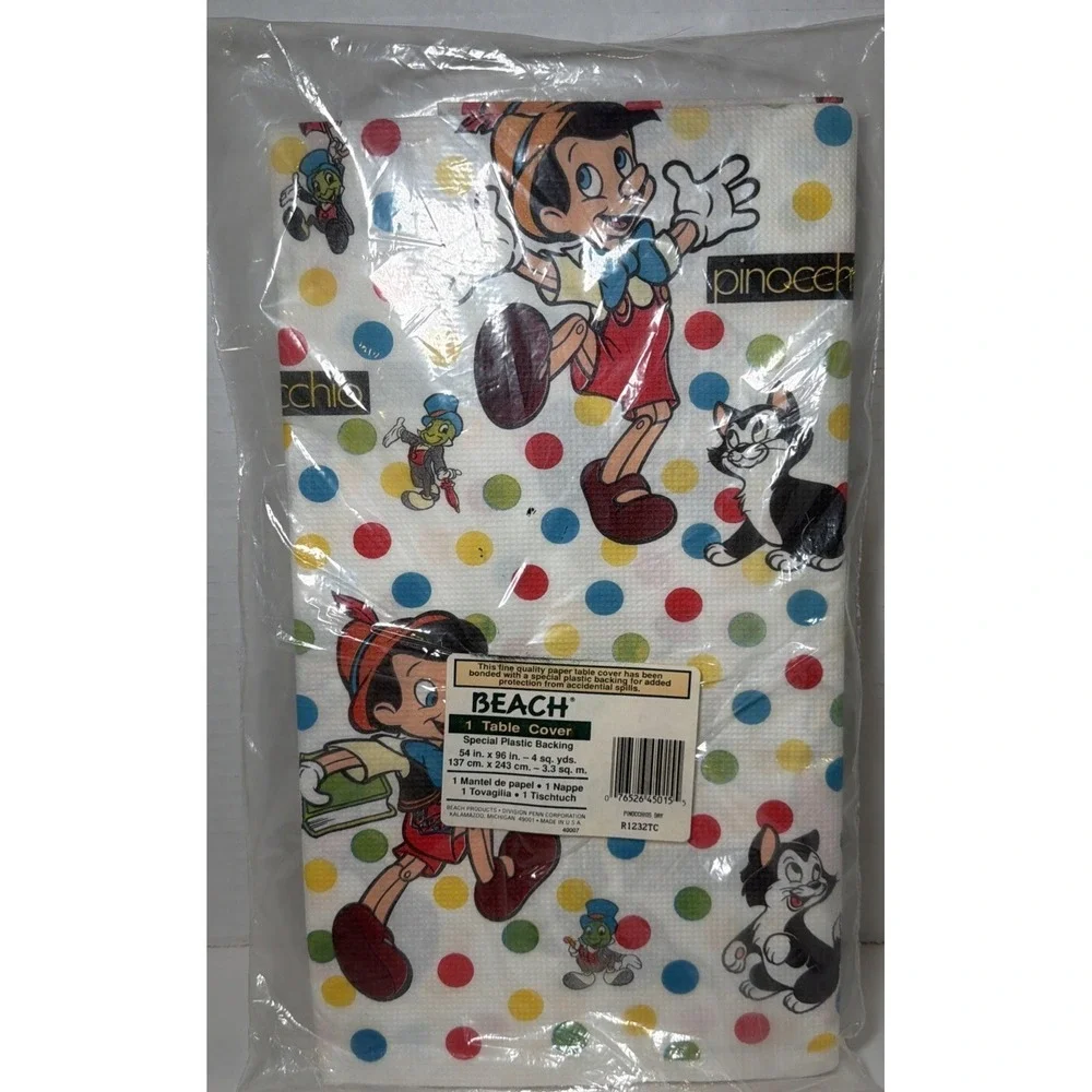Disney Pinocchio Party Vintage BEACH Plastic Backed Table Cover 54